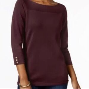 Karen Scott 3/4 Sleeve Ribbed Boatneck Top